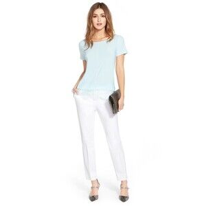 CeCe By Cynthia Steffe Women's Lace Hem Tee In Clearwater Blue Size S $88